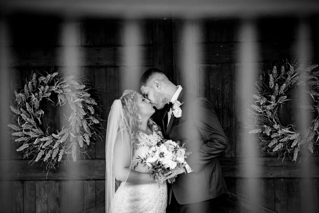 b&w photo of bride and groom at The Hamilton Manor, Hamilton Township, NJ