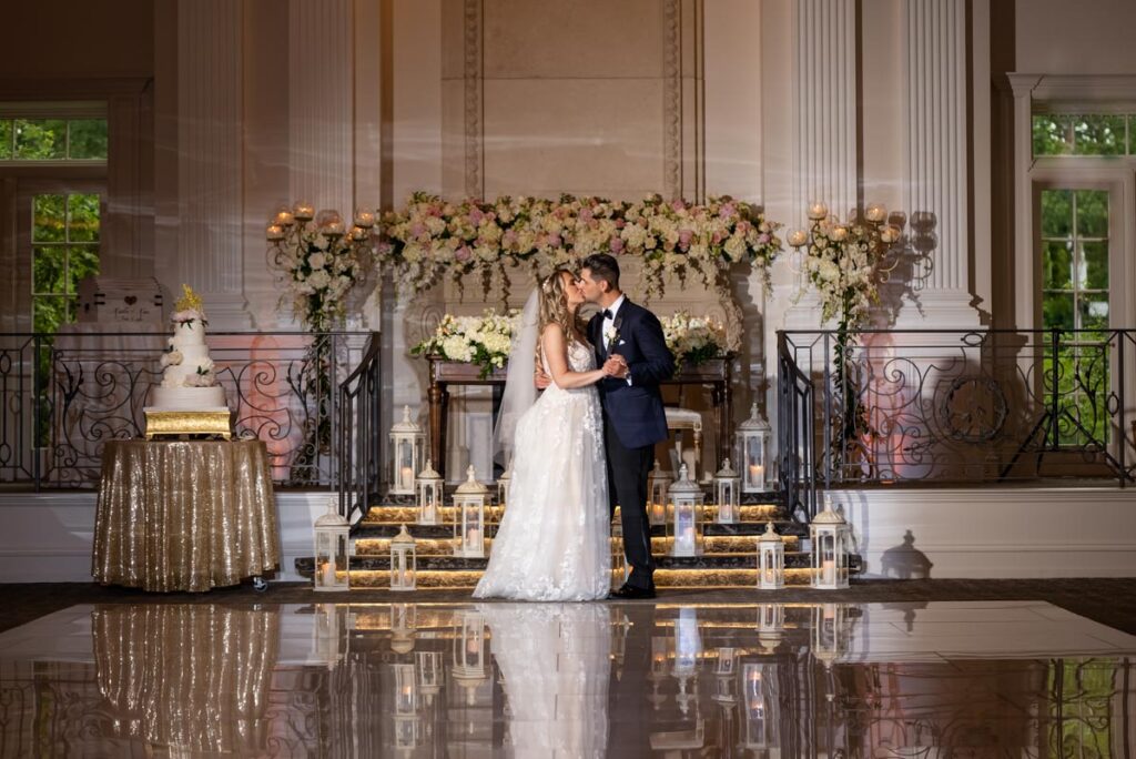newlyweds kissing at The Park, Belleville, New Jersey