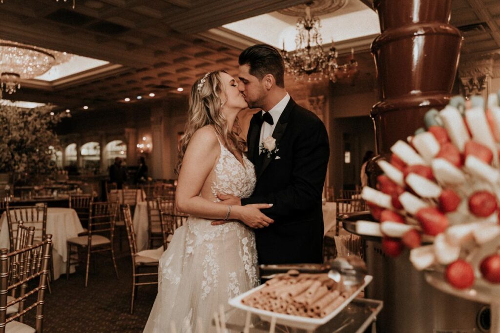 happy wedding couple kissing at The Park, Belleville, NJ