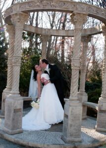 Wedding ceremony under grand chandelier at Crystal Plaza