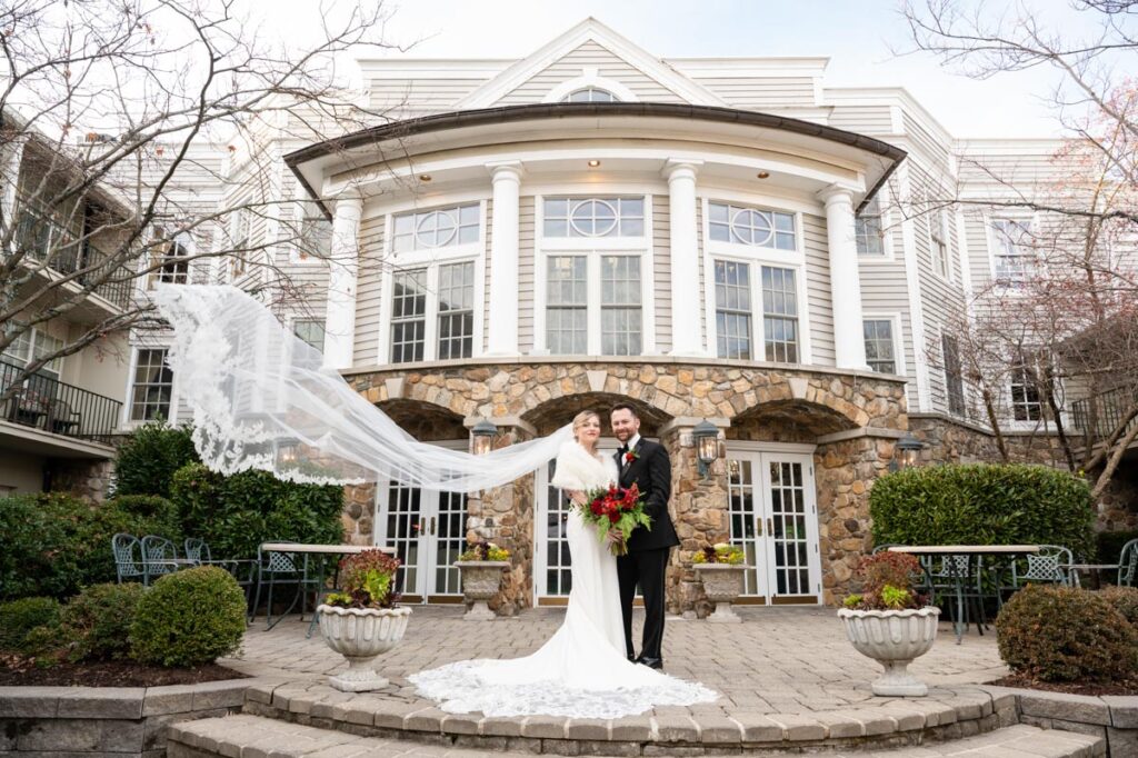 groom & bride at Olde Mill Inn, Basking Ridge, NJ
