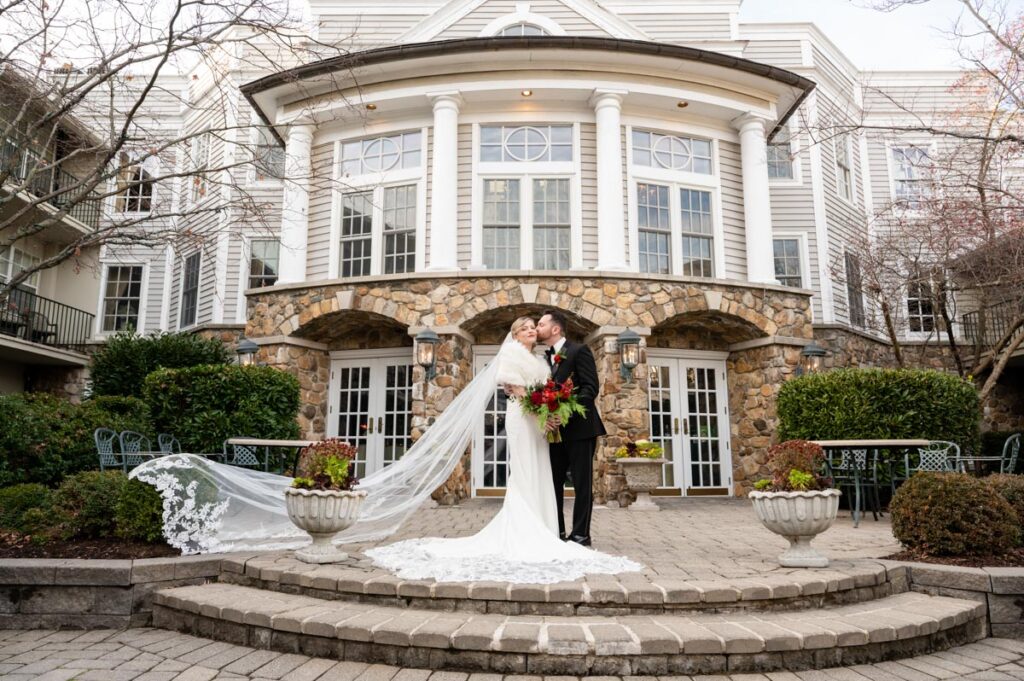 groom and bride at Olde Mill Inn, Basking Ridge, NJ