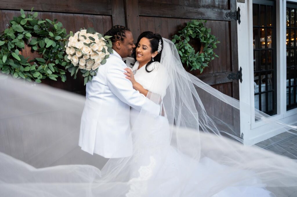 Newlyweds smiling at The Hamilton Manor, Hamilton Township, New Jersey