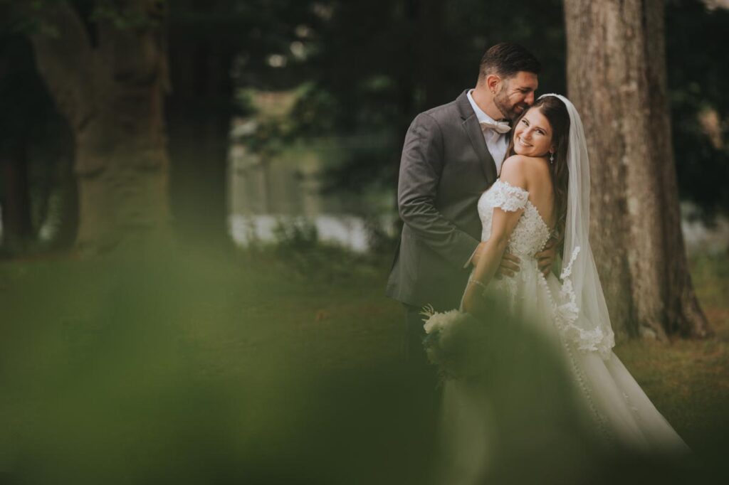 Groom and bride together at Farrington Lake, East Brunswick, New Jersey