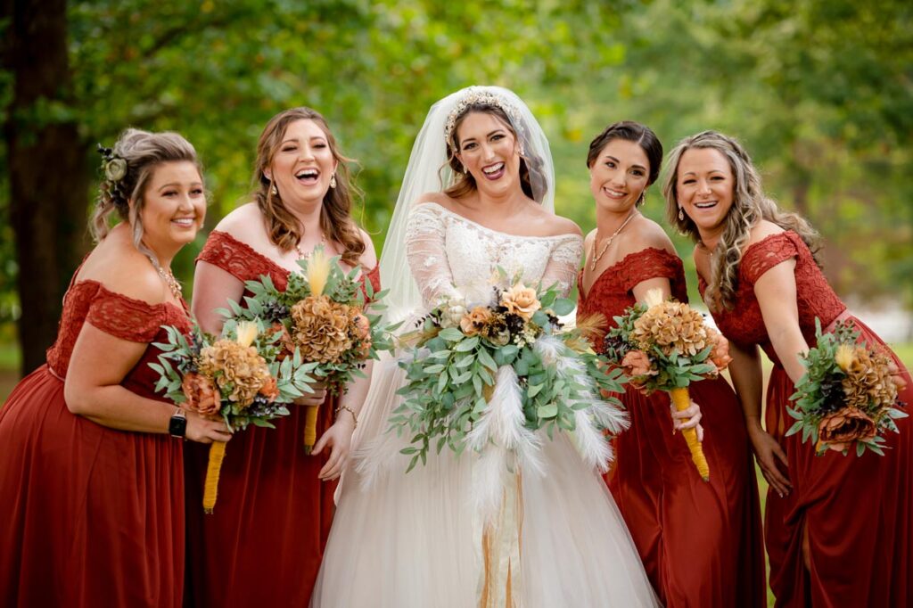 Happy bride with her guests together at Farrington Lake, East Brunswick