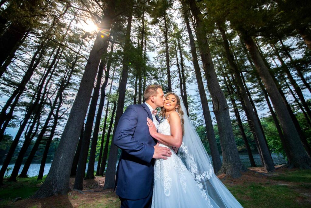 kissing newlyweds at Farrington Lake, East Brunswick, New Jersey