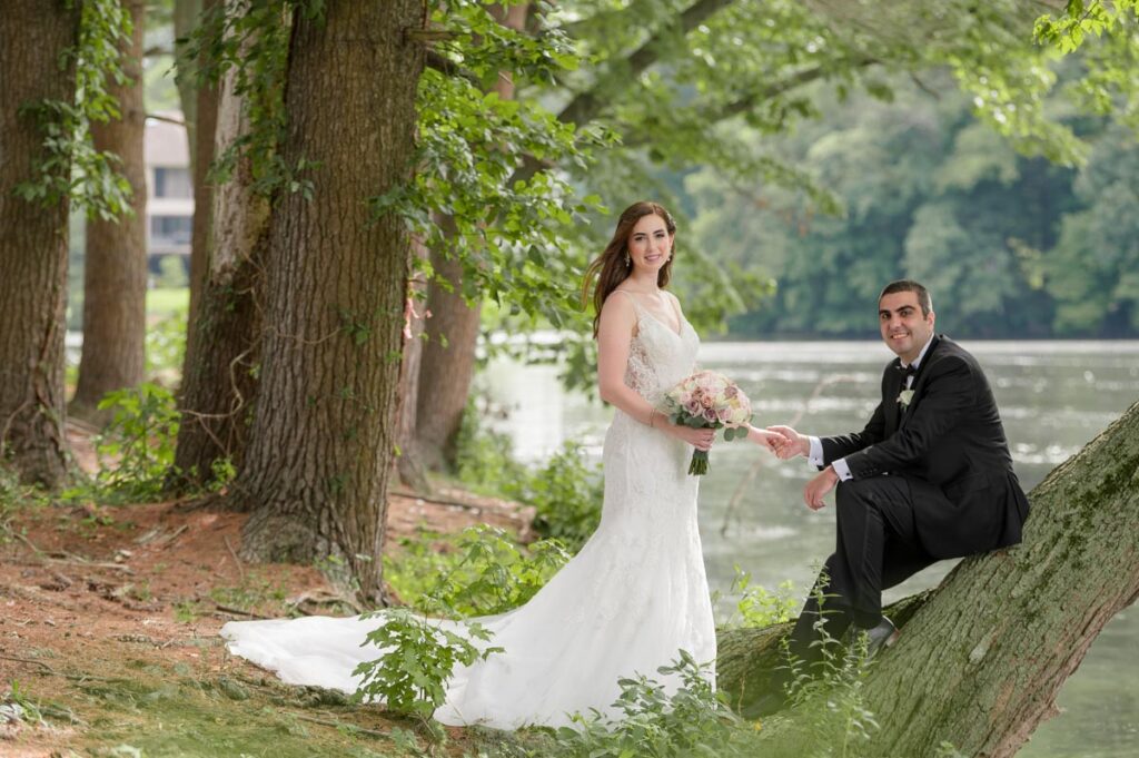 Groom and bride together at The Estate at Farrington Lake, East Brunswick