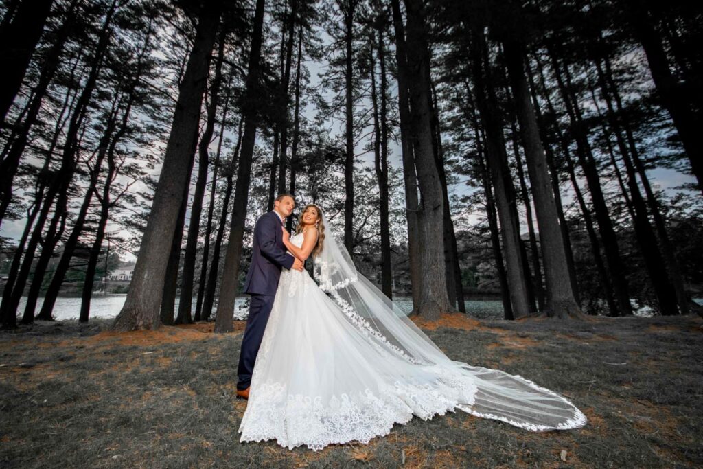 happy newlyweds at Farrington Lake, East Brunswick, NJ