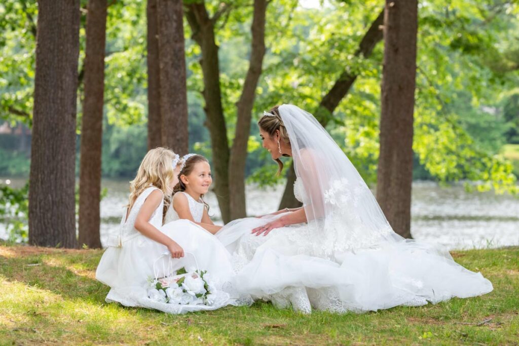 bride with kids in a par, East Brunswick