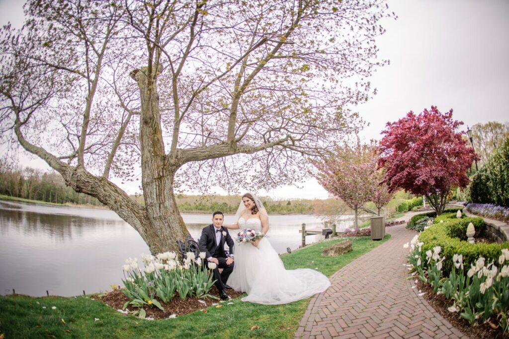 bride & groom at The Mill Lakeside Manor, Spring Lake, New Jersey