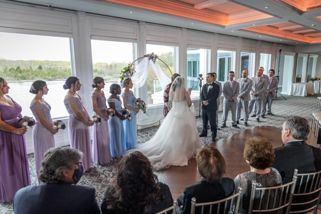 groom and bride near venue - The Mill Lakeside Manor, Spring Lake, New Jersey