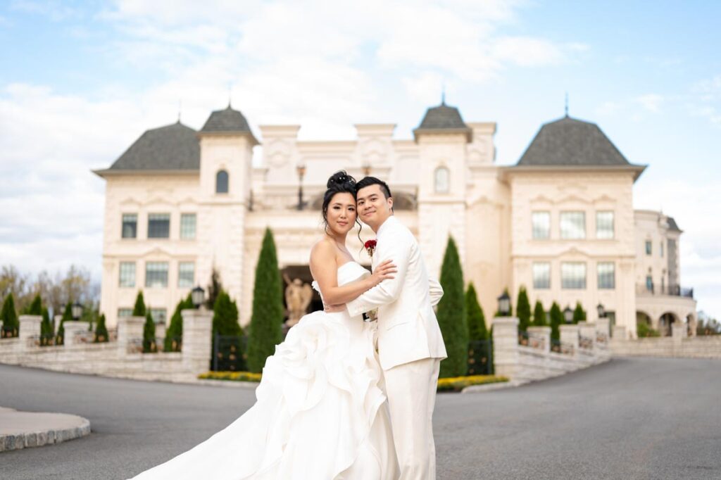 bride and groom at The Legacy Castle, Pompton Plains, NJ