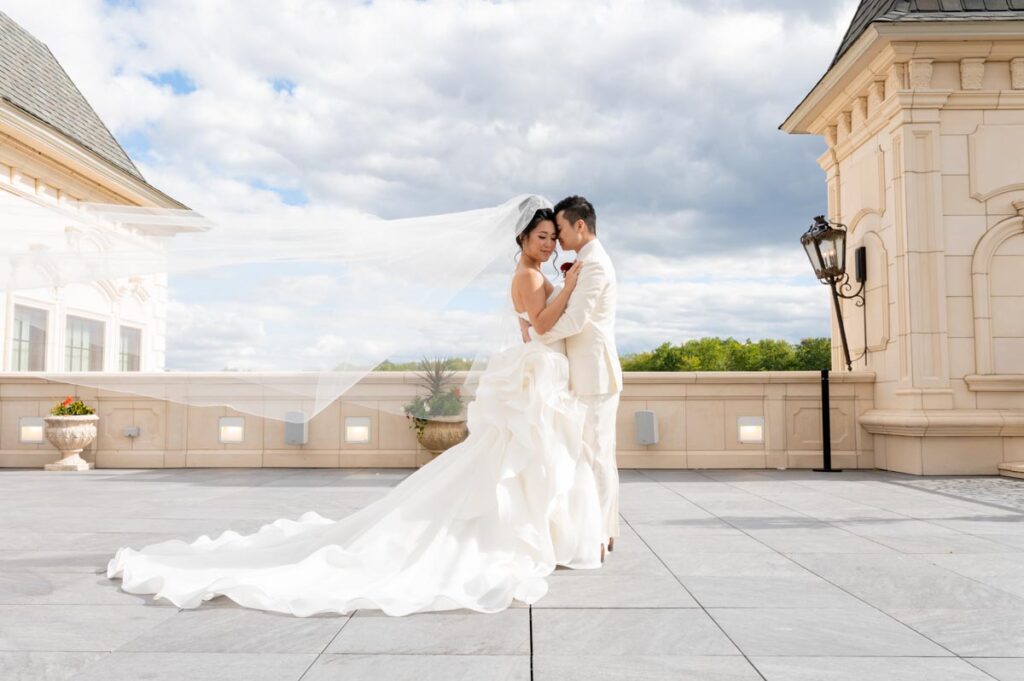 bride & groom at The Legacy Castle, Pompton Plains, NJ