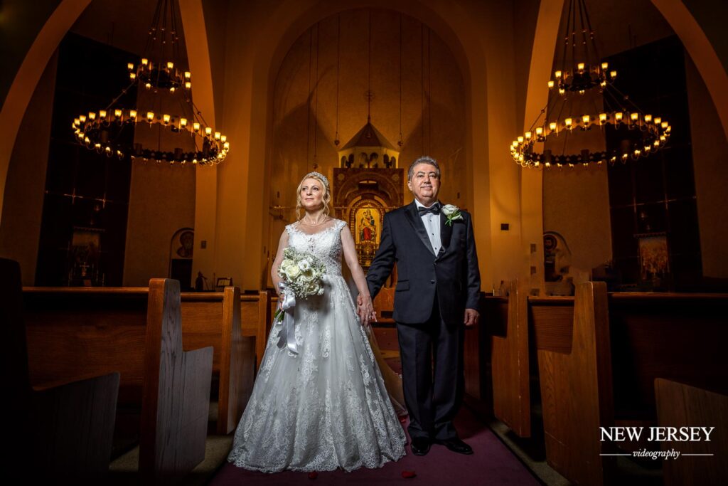 wedding couple at the church in new jersey