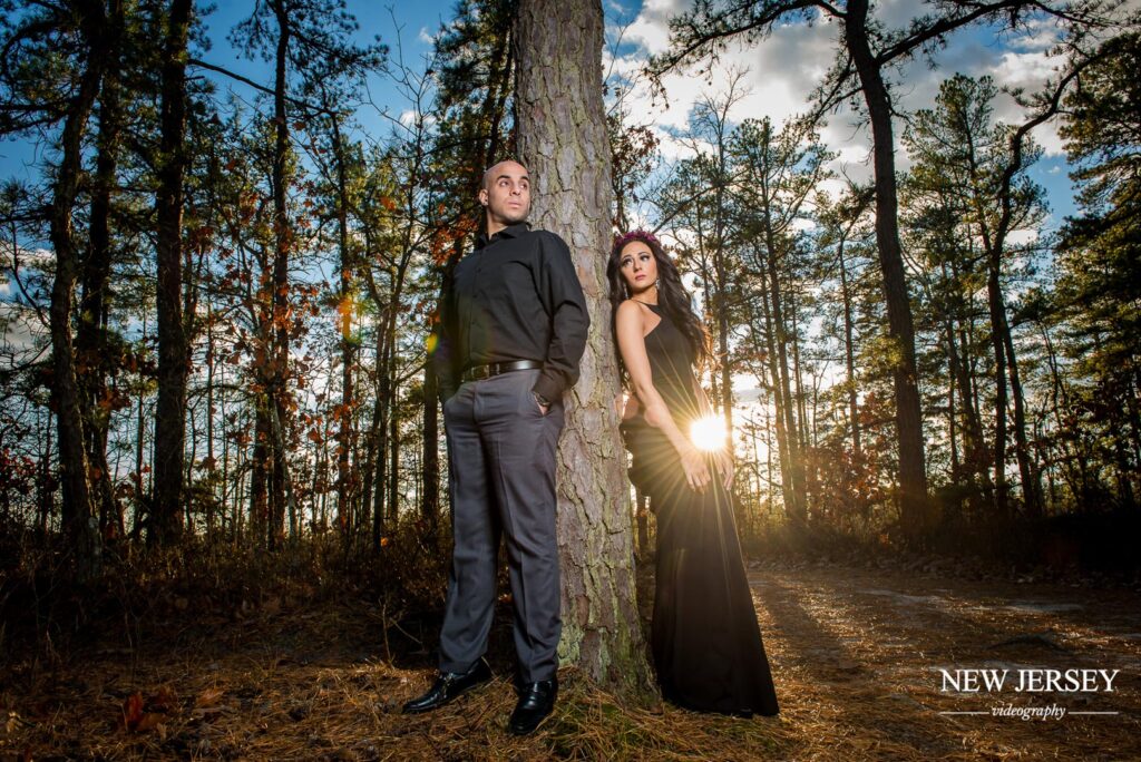 engagement photo in the forest