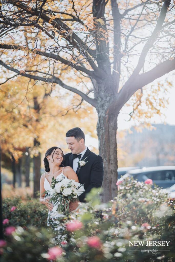 happy wedding couple having photoshoot
