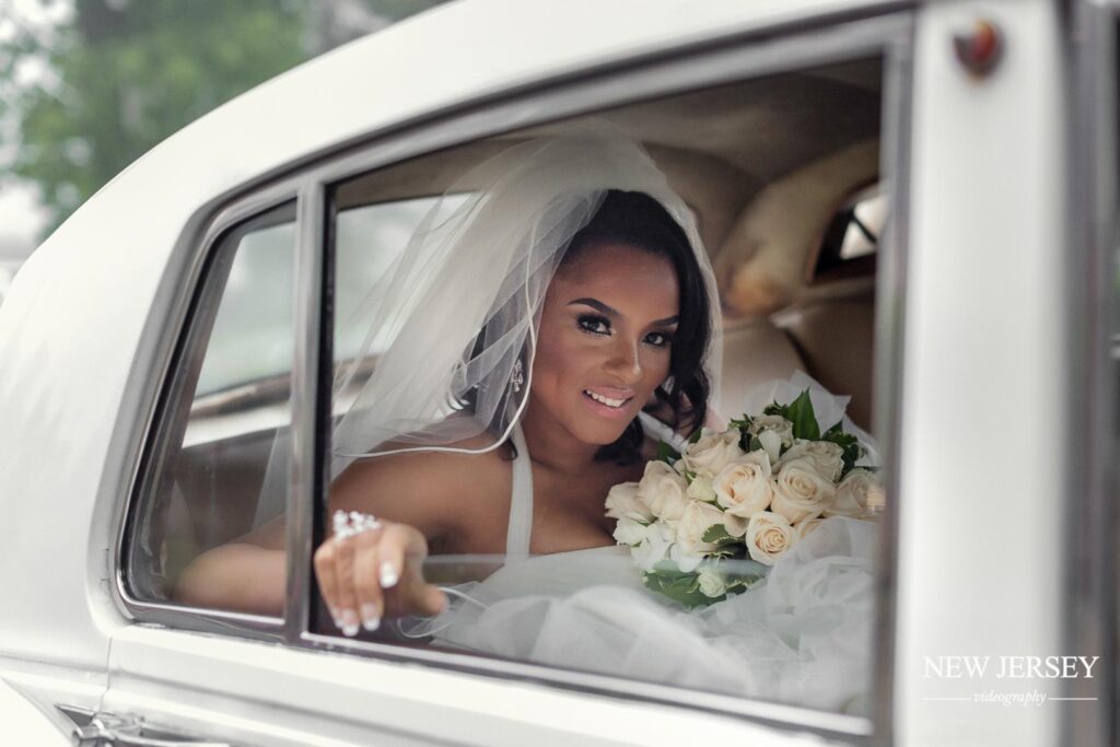 bride looking through the car window