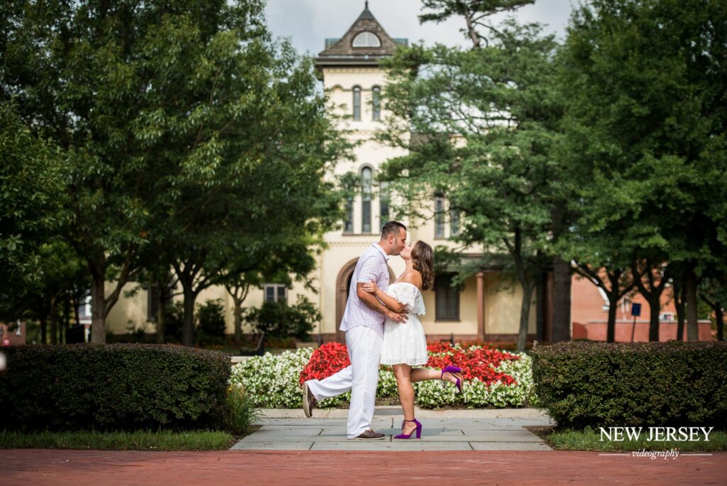 Couple gazing into each other's eyes on a tree-lined path