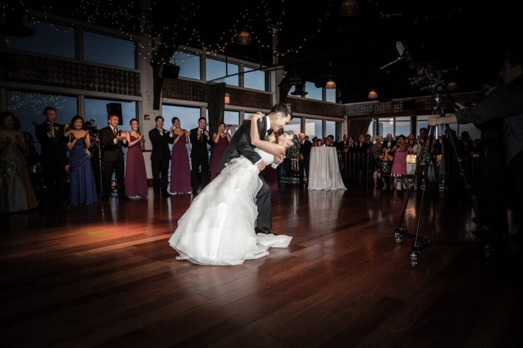 wedding photo of dancing couple