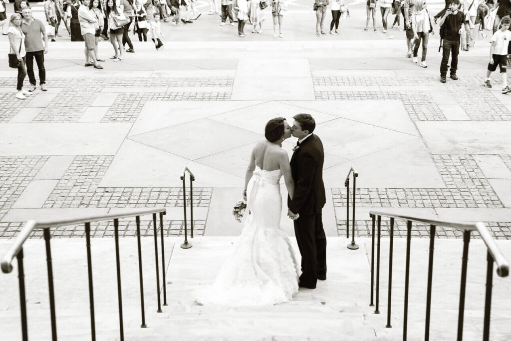 black and white photo of newlyweds