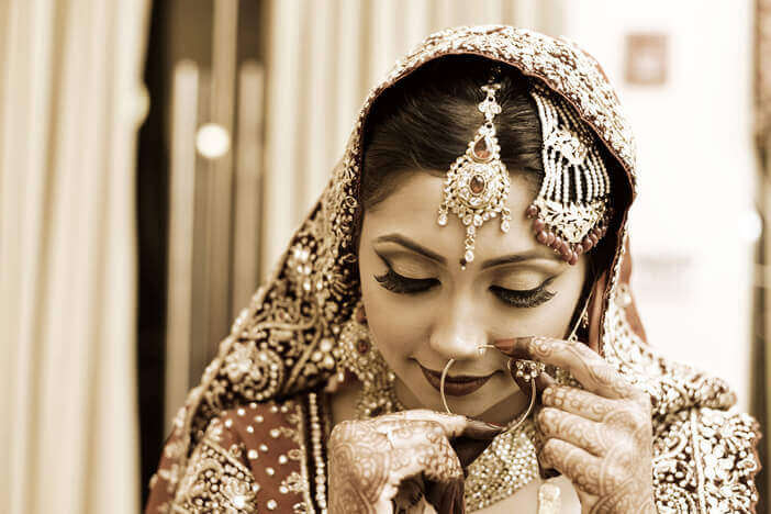 sepia portrait of indian bride