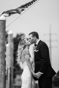 bw photo of wedding couple Oyster Point Hotel, Red Bank, NJ