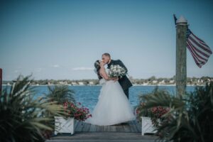 bride and groom at Oyster Point Hotel, Red Bank, NJ
