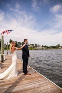 bride and groom at Oyster Point Hotel, Red Bank