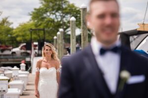 bride and groom at Oyster Point Hotel