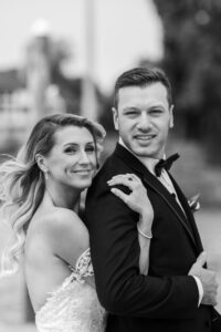 b&w portrait of wedding couple - Oyster Point Hotel, Red Bank, NJ
