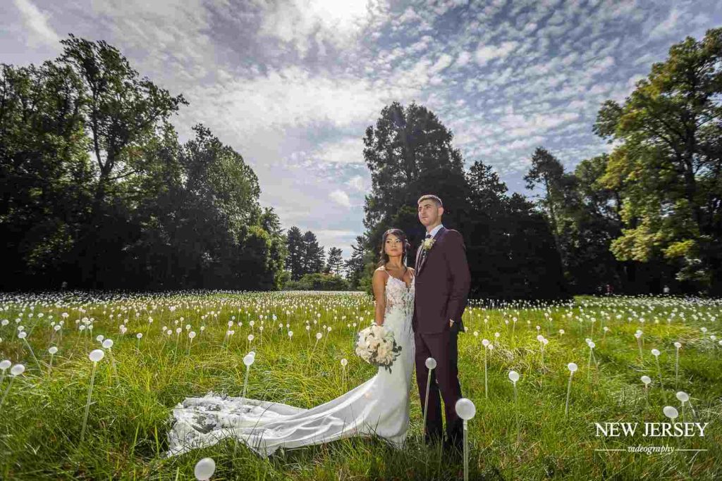 groom and bride having photoshoot in nj park